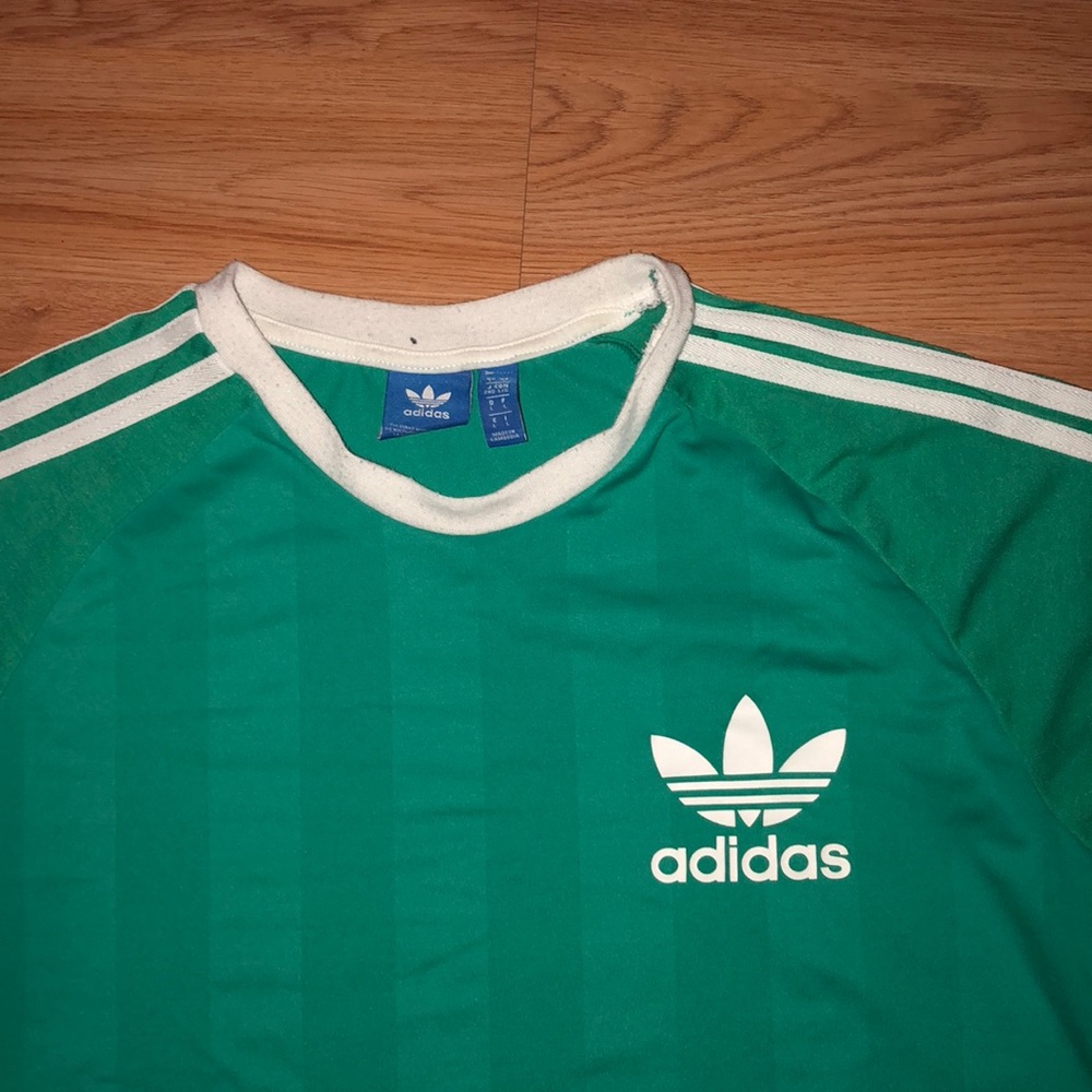 Adidas Striped Green T-Shirt Size Large - Picture 2 of 3